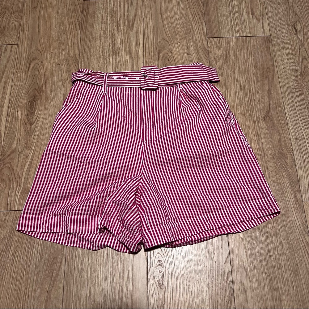 High Waisted Crinkle Striped Shorts